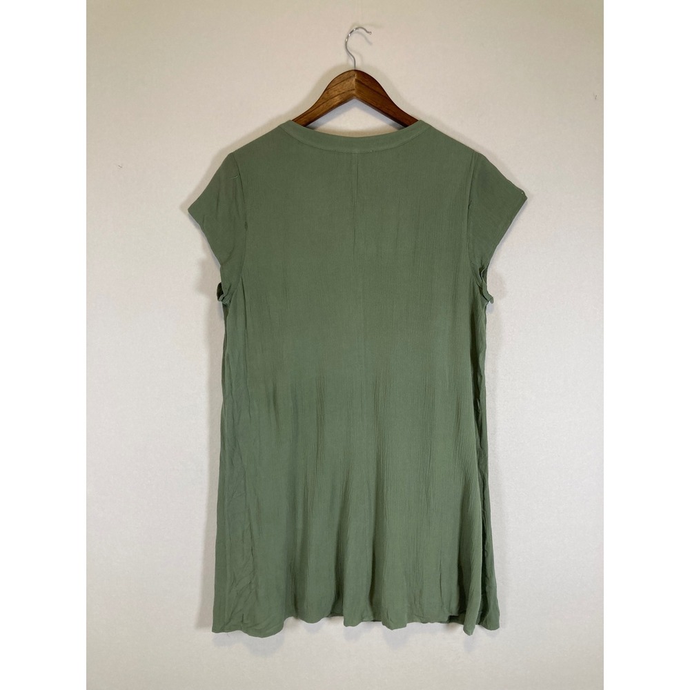 Boho Mi Ami Women Medium Olive Green Embroidered Floral V-Neck Tunic Dress‎ - Picture 2 of 12